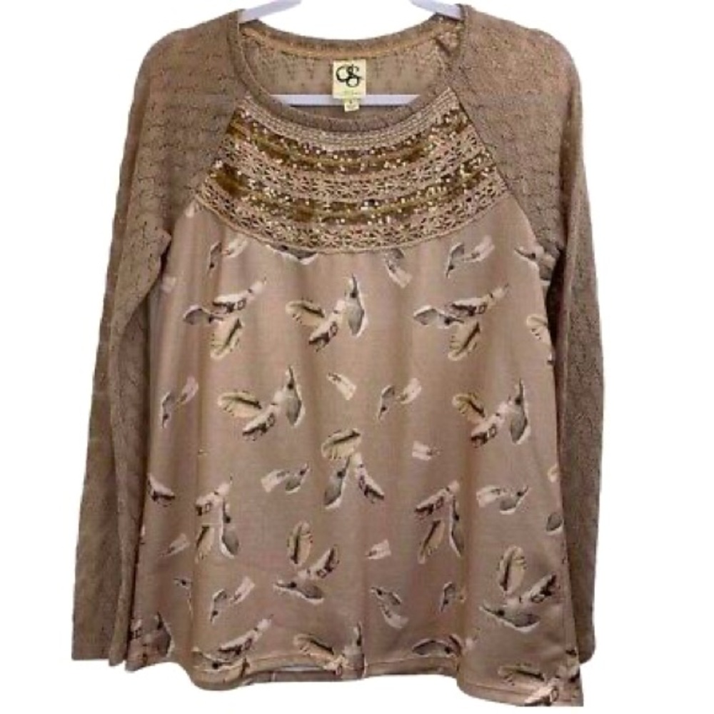 ANTHROPOLOGIE ONE SEPTEMBER long sleeve feathers S